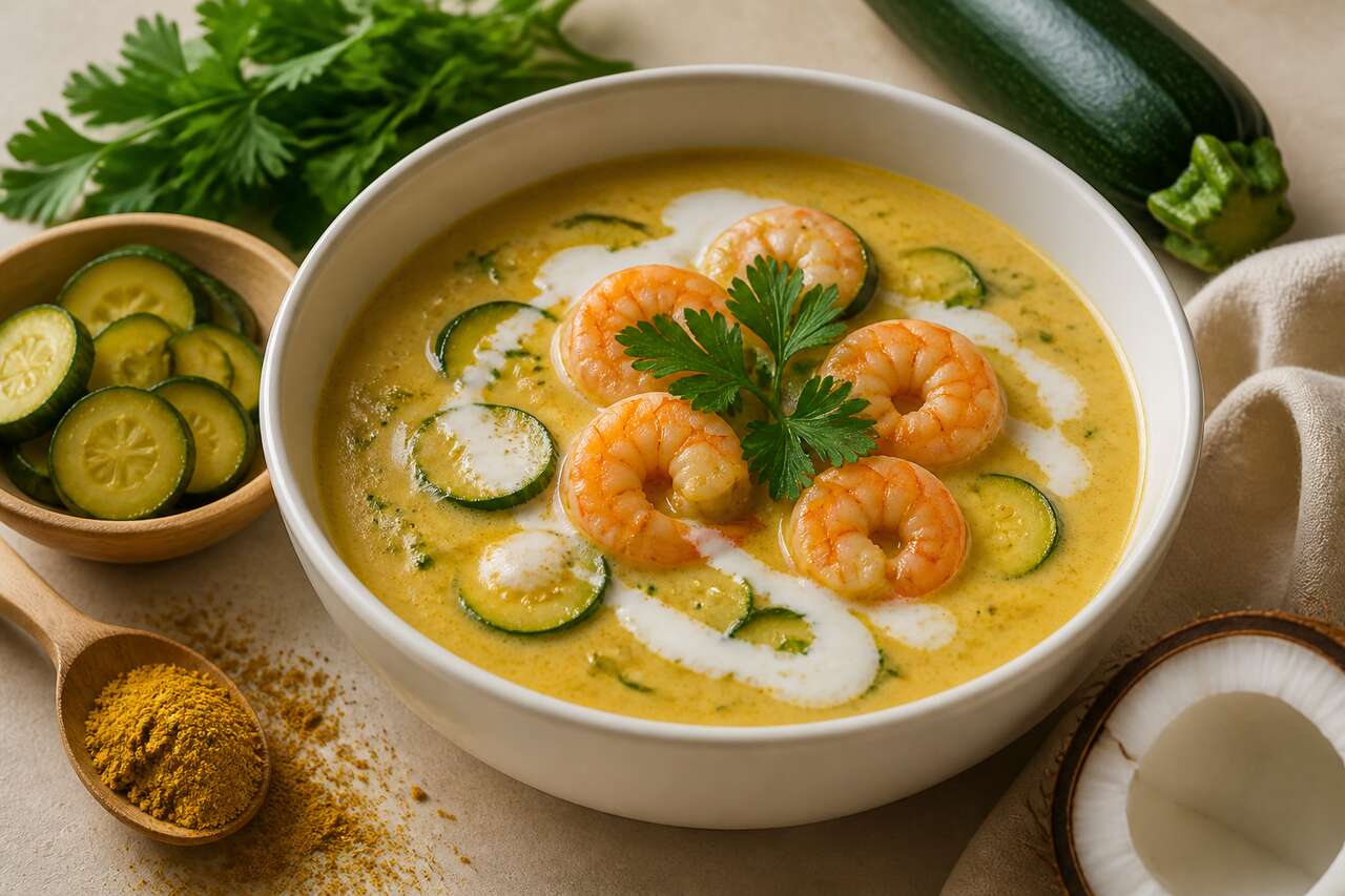 Recette de velouté de courgette aux crevettes à l'antillaise