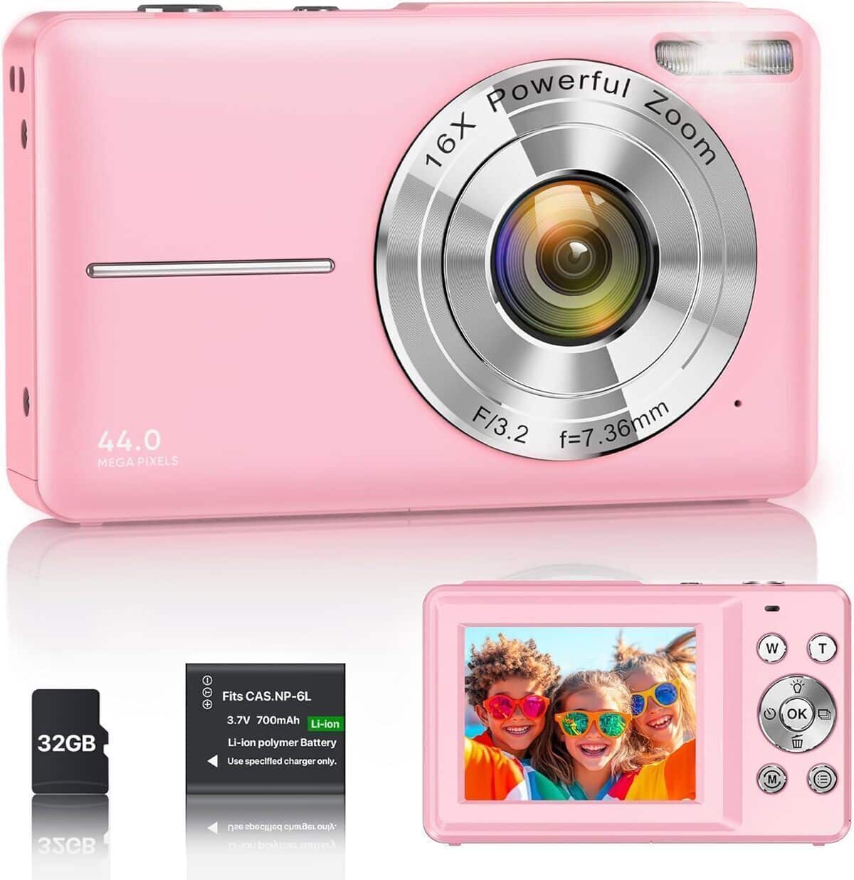 Test : appareil photo vlogging 1080P 44MP pour enfants et ados, rose