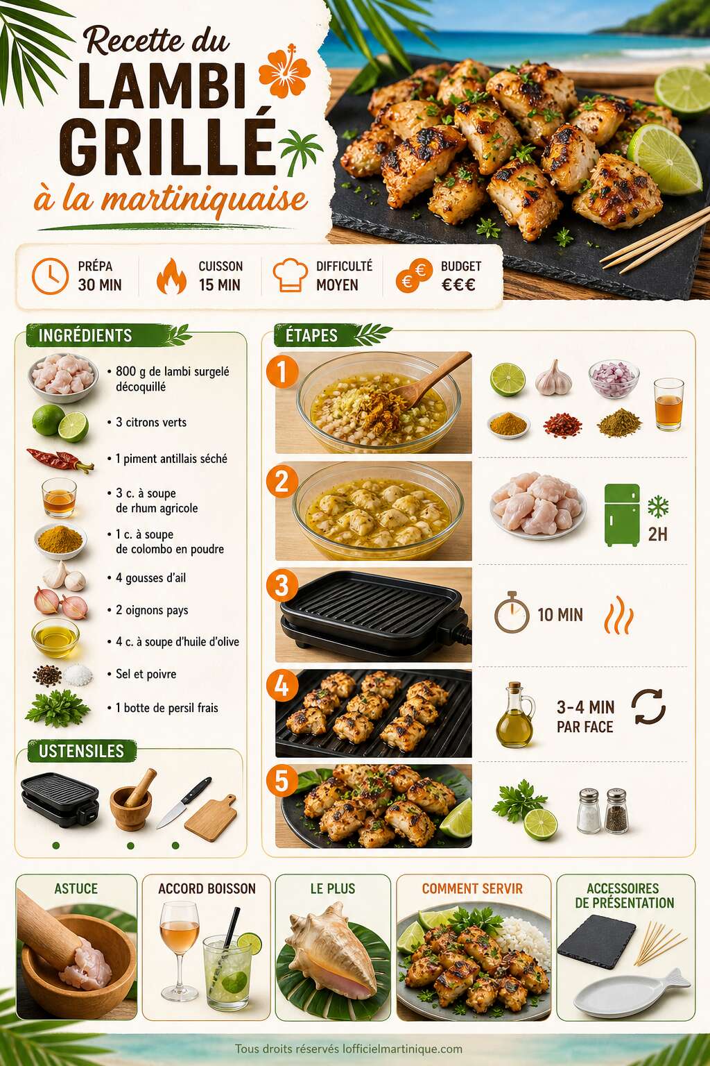 Fiche recette Recette du lambi grill&eacute; &agrave; la martiniquaise