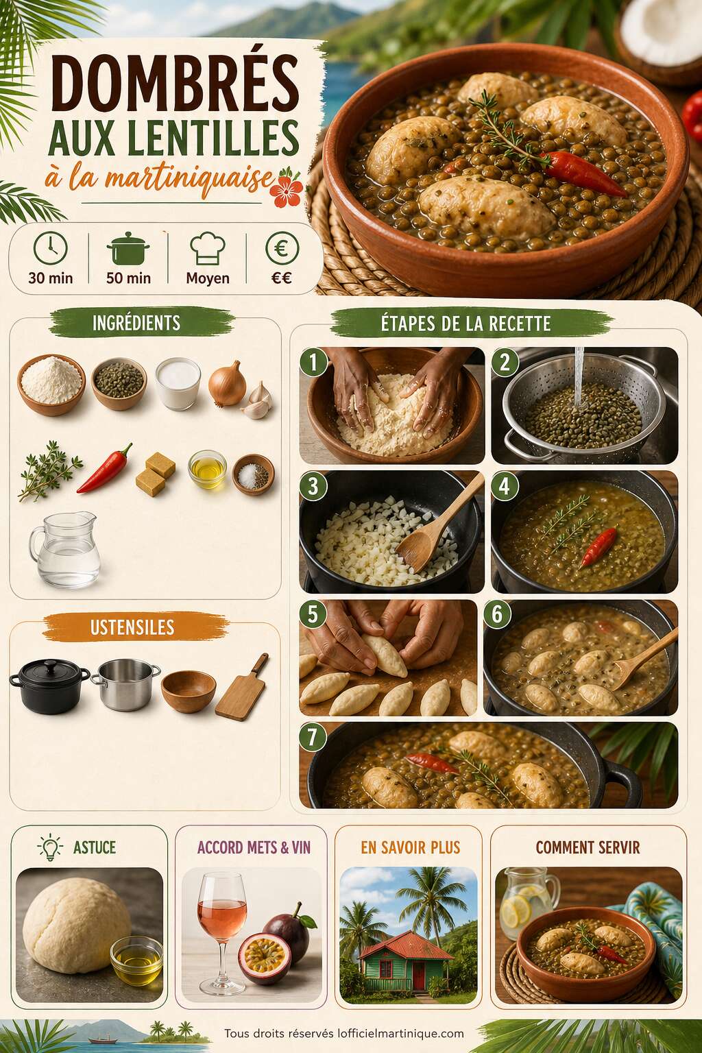 Fiche recette Recette des dombres aux lentilles &agrave; la martiniquaise