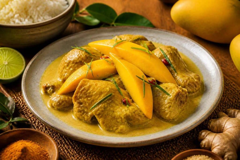 Recette de cari de poulet au lait de coco et mangue de la cheffe Heya