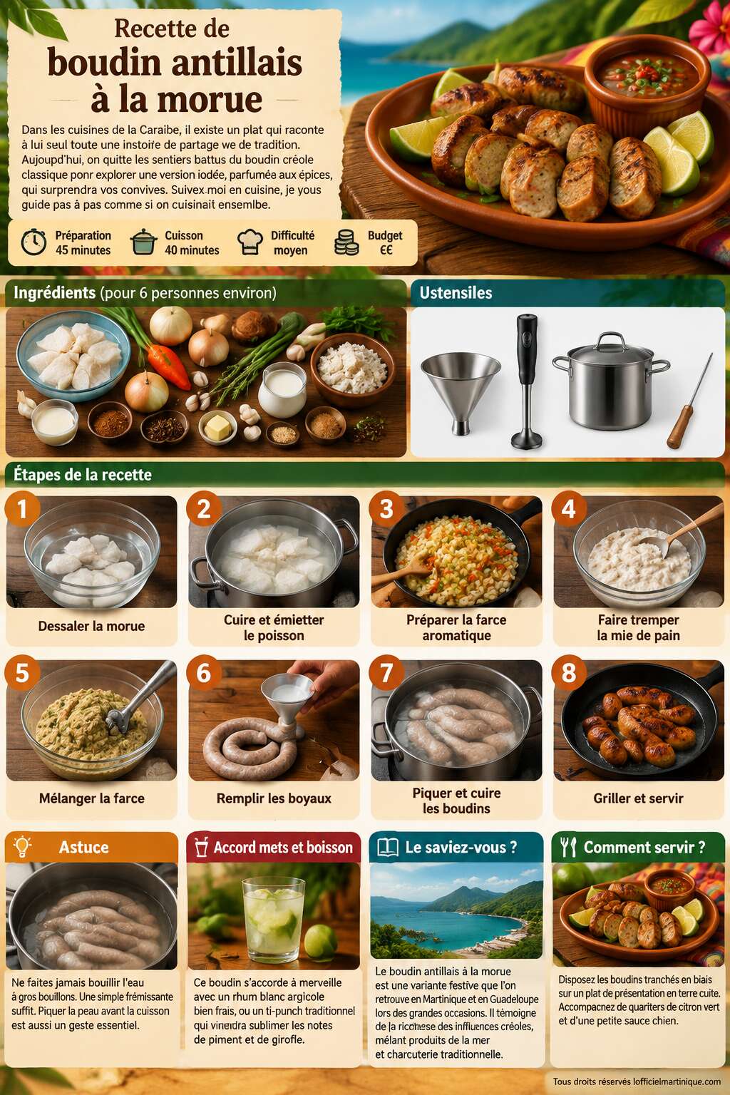 Fiche recette Recette de boudin antillais à la morue Fiche recette Recette de boudin antillais à la morue