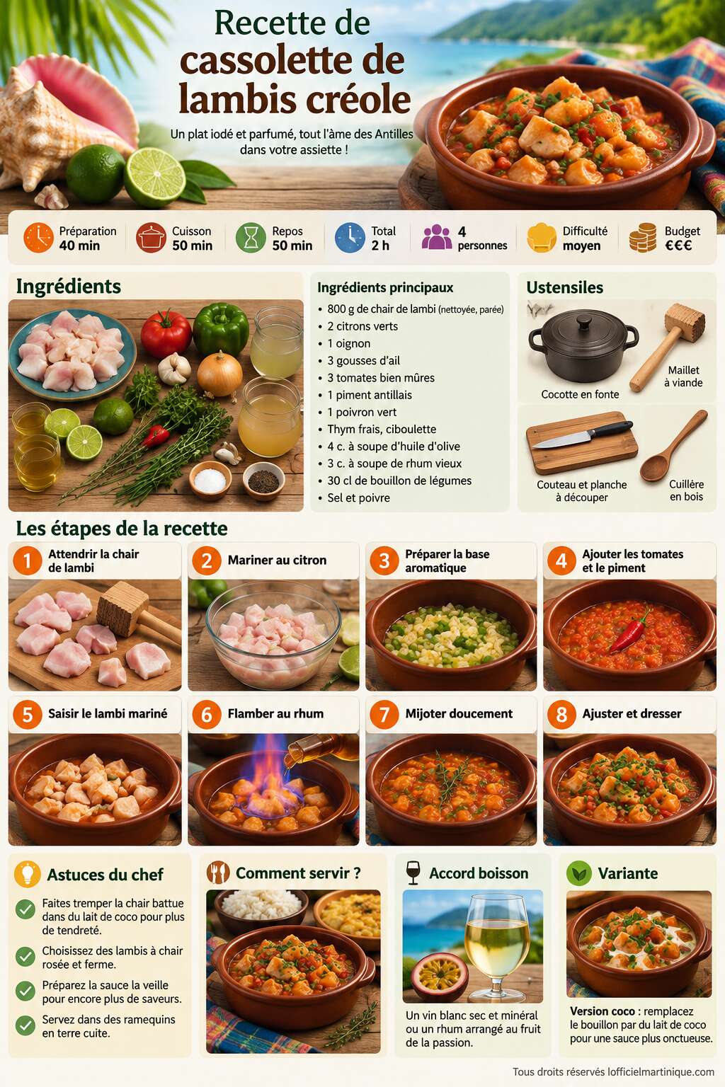 Fiche recette Recette de cassolette de lambis cr&eacute;ole