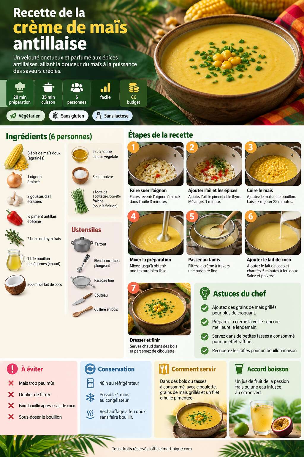 Fiche recette Recette de la crème de maïs antillaise Fiche recette Recette de la crème de maïs antillaise