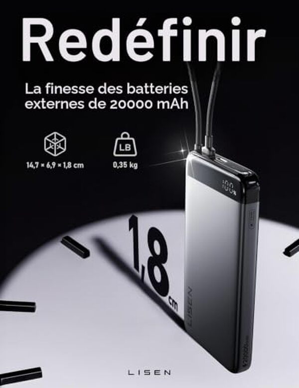Découvrez notre test complet du power bank LISEN slim CCC 20 000 mAh : autonomie, design et efficacité pour vos déplacements. Avis détaillé et comparatif.